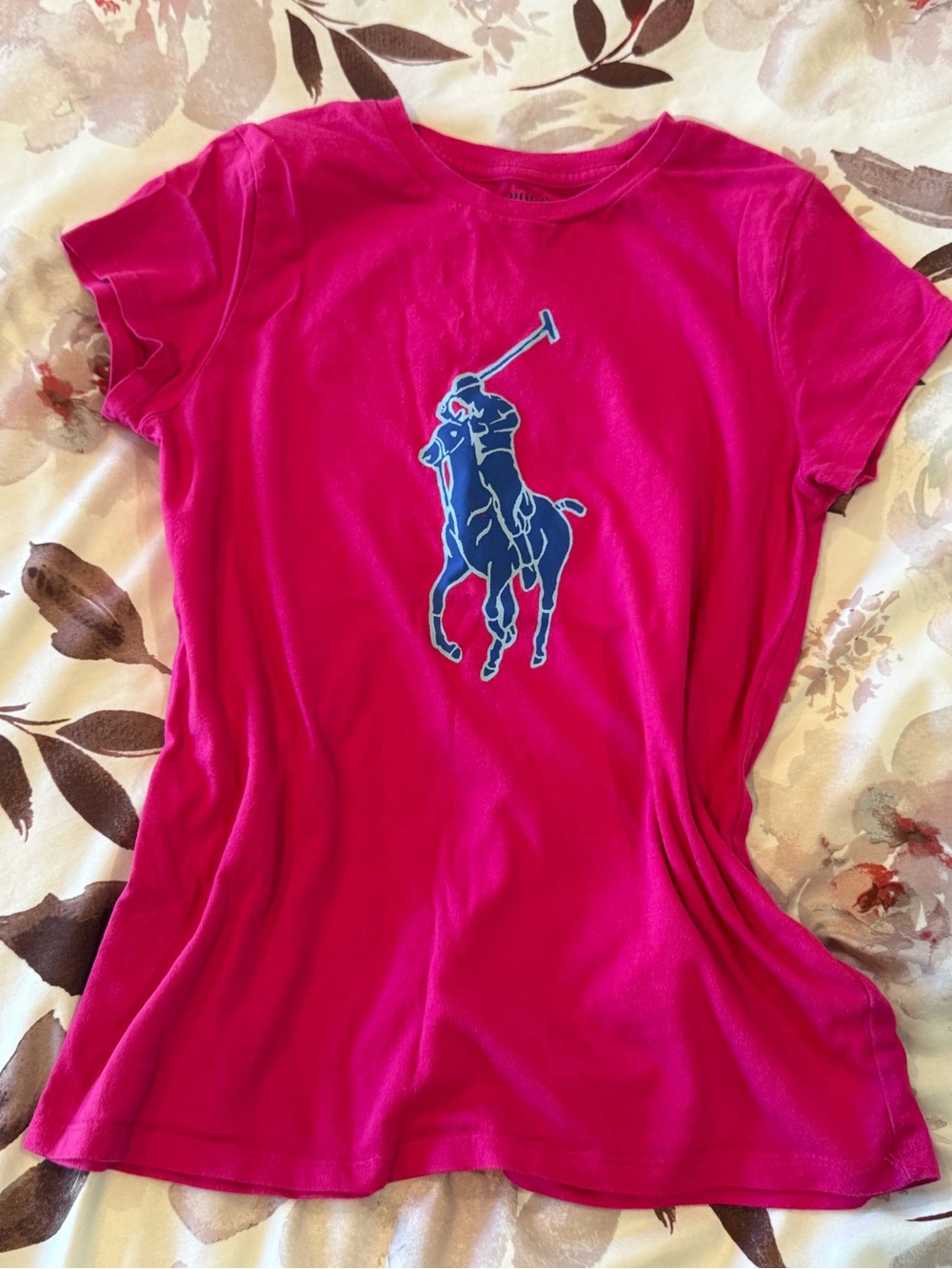 Polo by Ralph Lauren Girls' Hot Pink Tee with Navy Polo Player